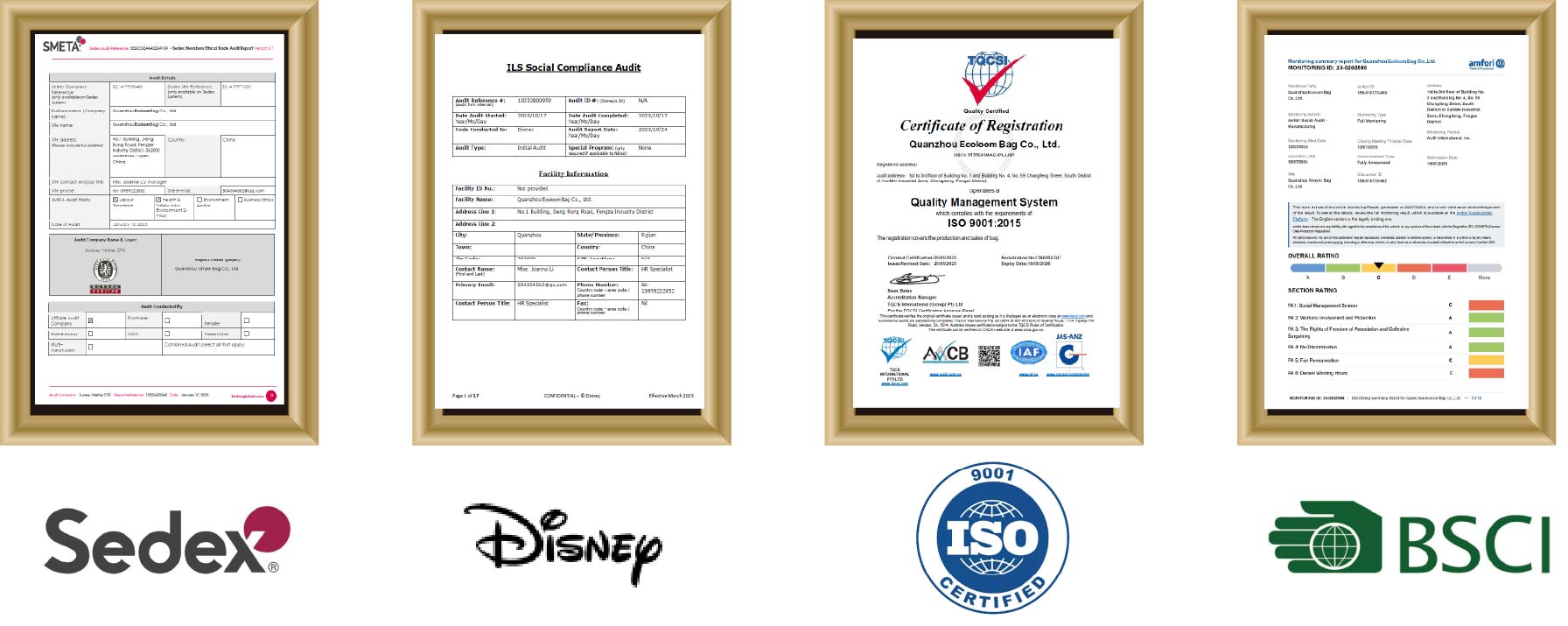 Ecoloombag with BSCI and ISO9001 certificates