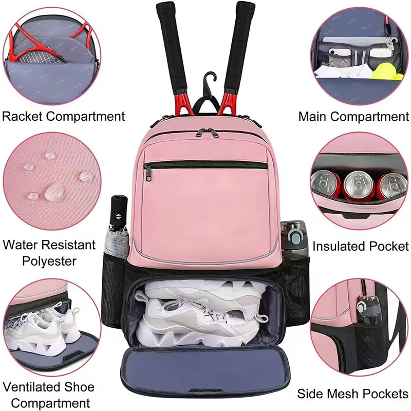 Wholesale self-locking zippered tennis backpack supplier