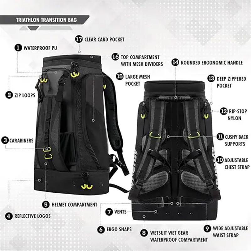 Custom 55L water-resistant triathlon bag for transitation supplier