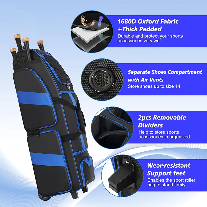 Wholesale 1680D roller baseball equipment gear bag for softball