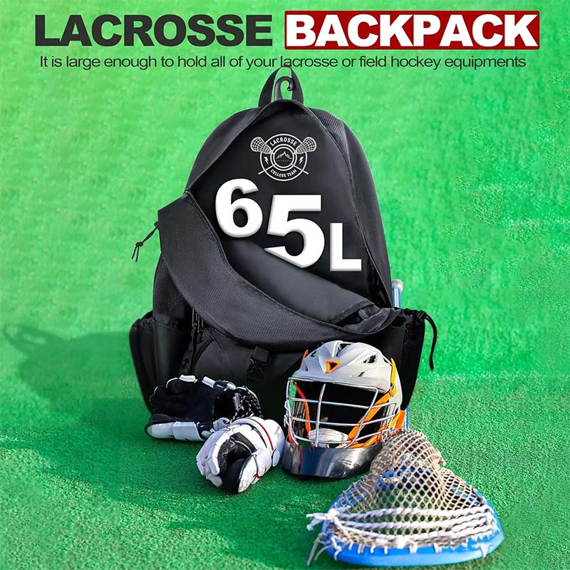 Lacrosse equipment backpack for field hockey and lacrosse stickers