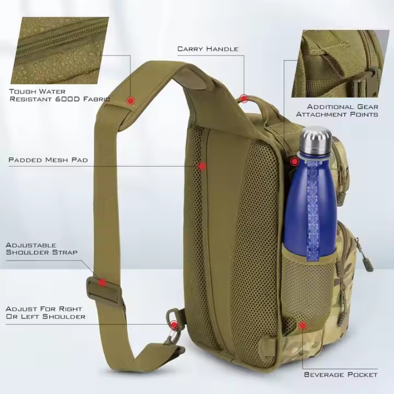 Spacious waterproof sling bag for fishing gear
