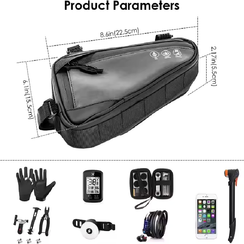 Reflective waterproof bike frame bag