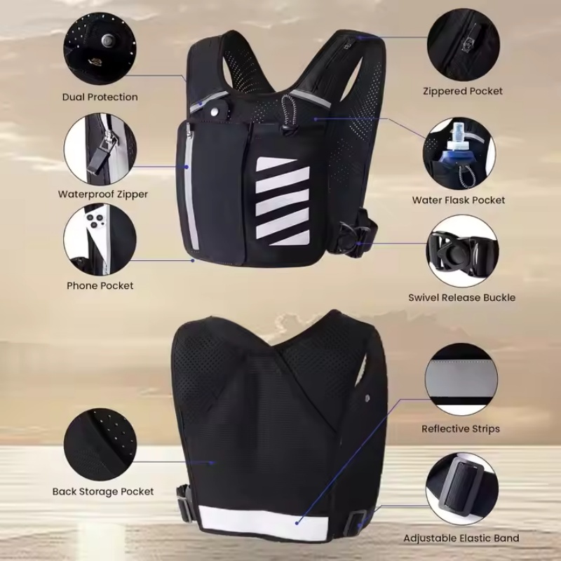 Hydration jogging vest with reflective strips