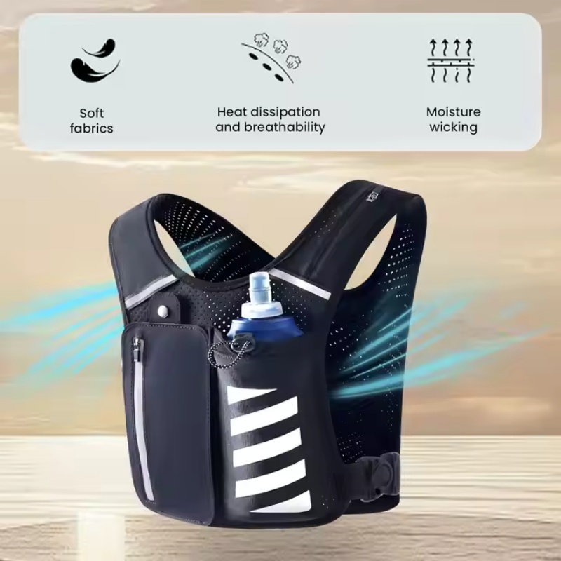 Jogging vest with reflective piping and storage compartment