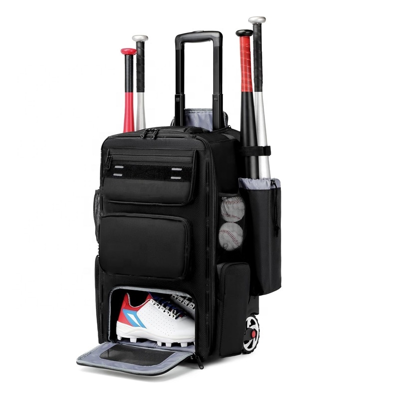 Wheeled baseball bag with shoe storage