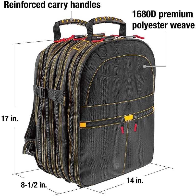 Sturdy electrician tool backpack with ample space